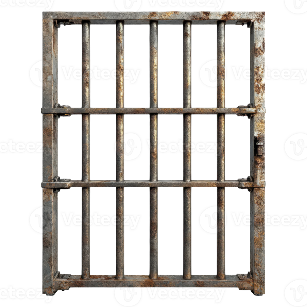 An old rusty metal prison cell door with bars png