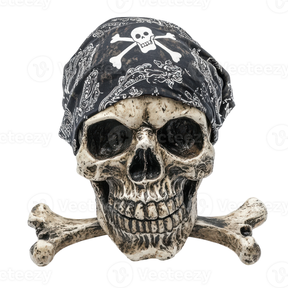 Pirate skull with bandana and bones png