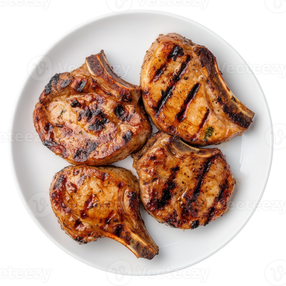 Grilled pork chops on a white plate png