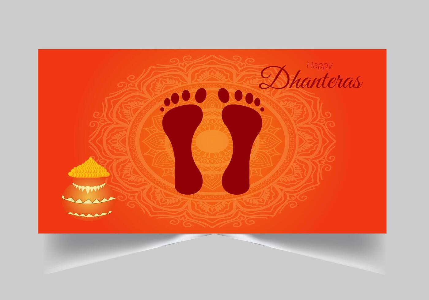 happy diwali with feet and candle on orange background vector