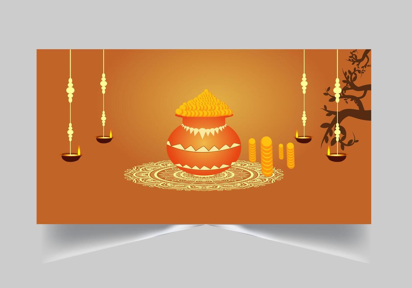 happy diwali greeting card with diwali decoration vector