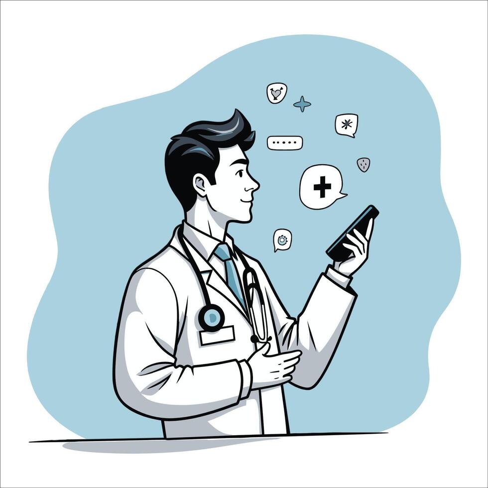 Doctor call on smartphone for remote consultation vector