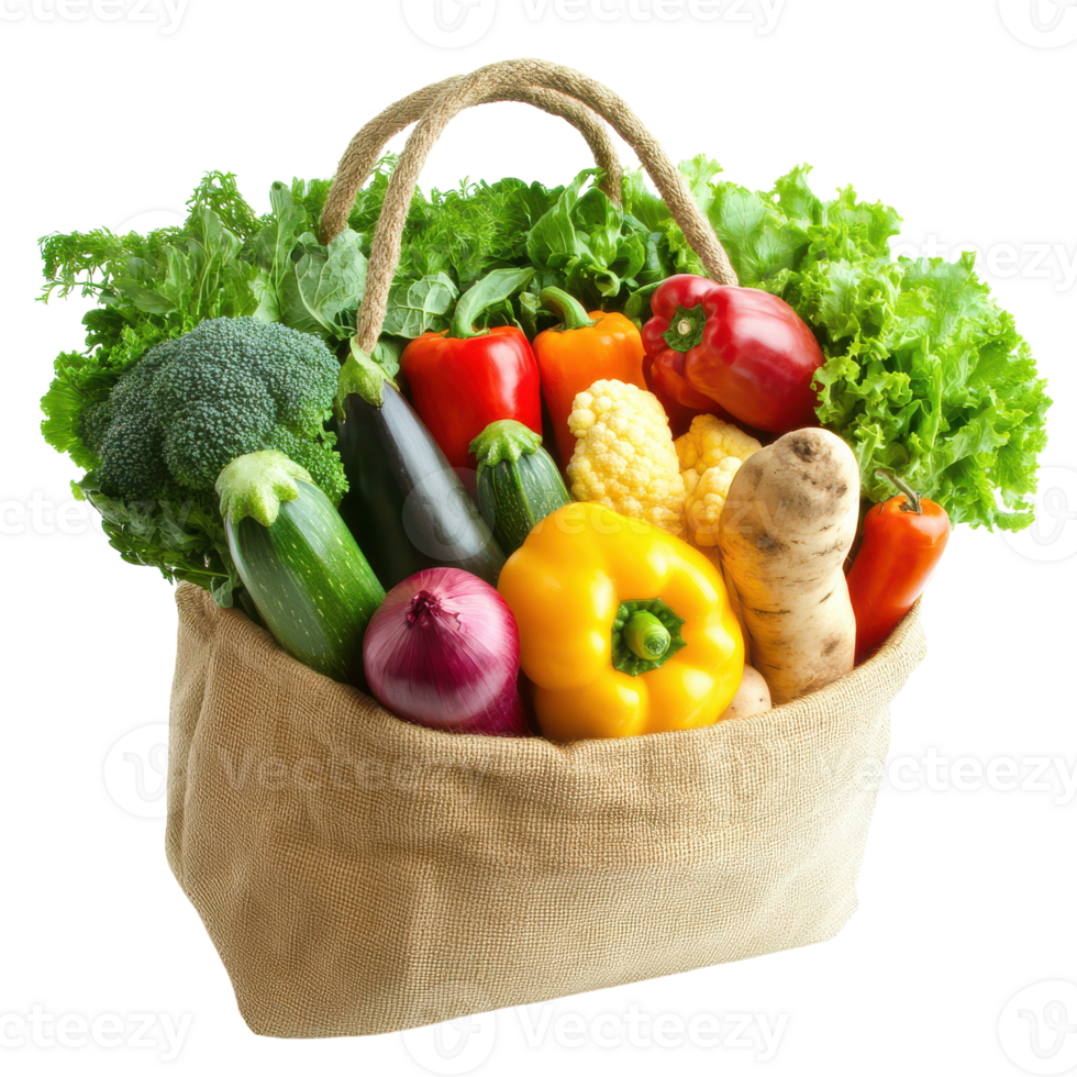 A bag filled with fresh vegetables and fruits png