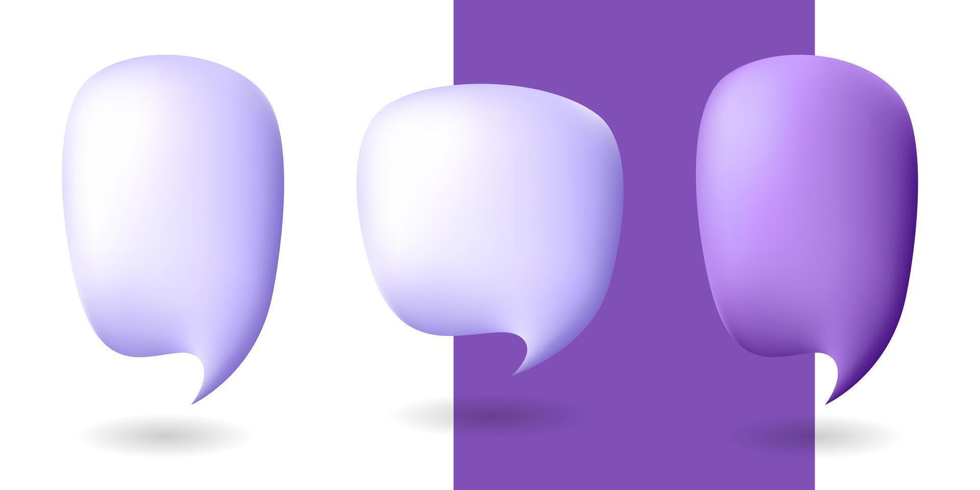 Realistic 3D speech purple bubble set isolated on white background. vector
