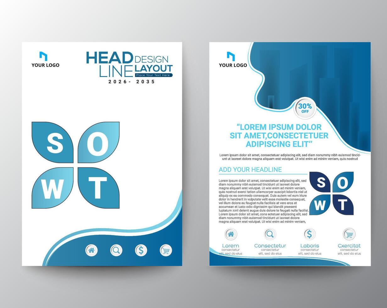 a brochure template with blue waves and a logo vector