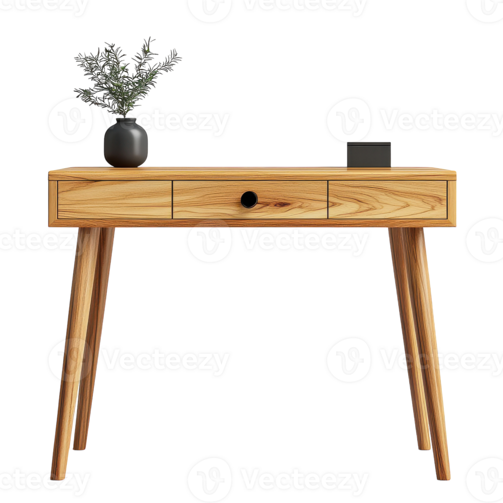 A wooden desk with two drawers and a plant png