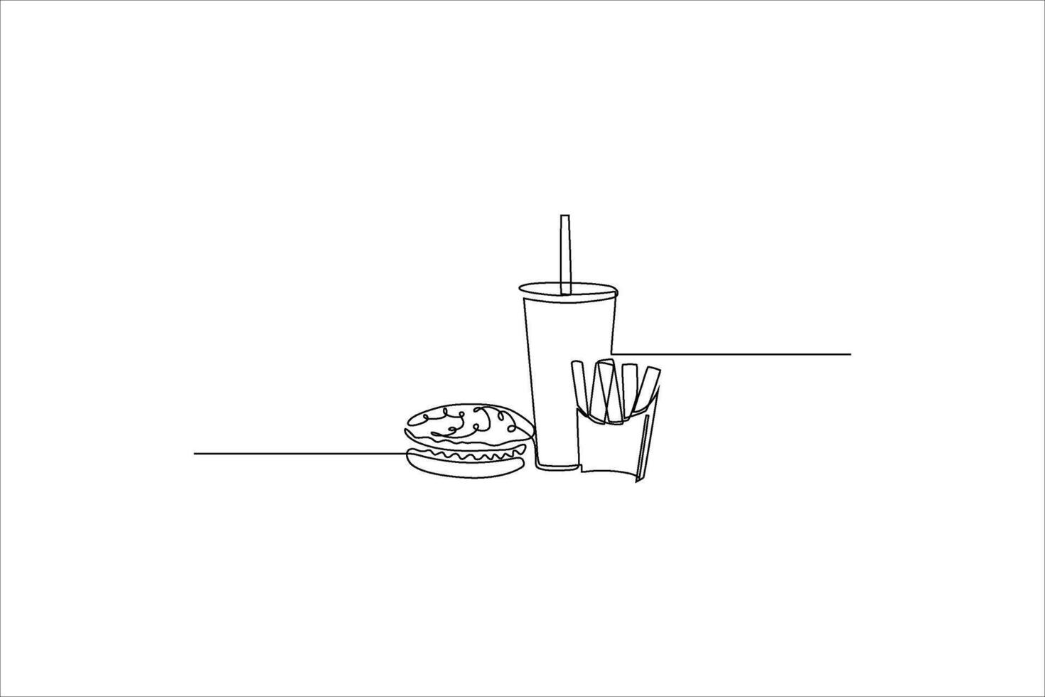 continuous line of hamburgers and fries vector