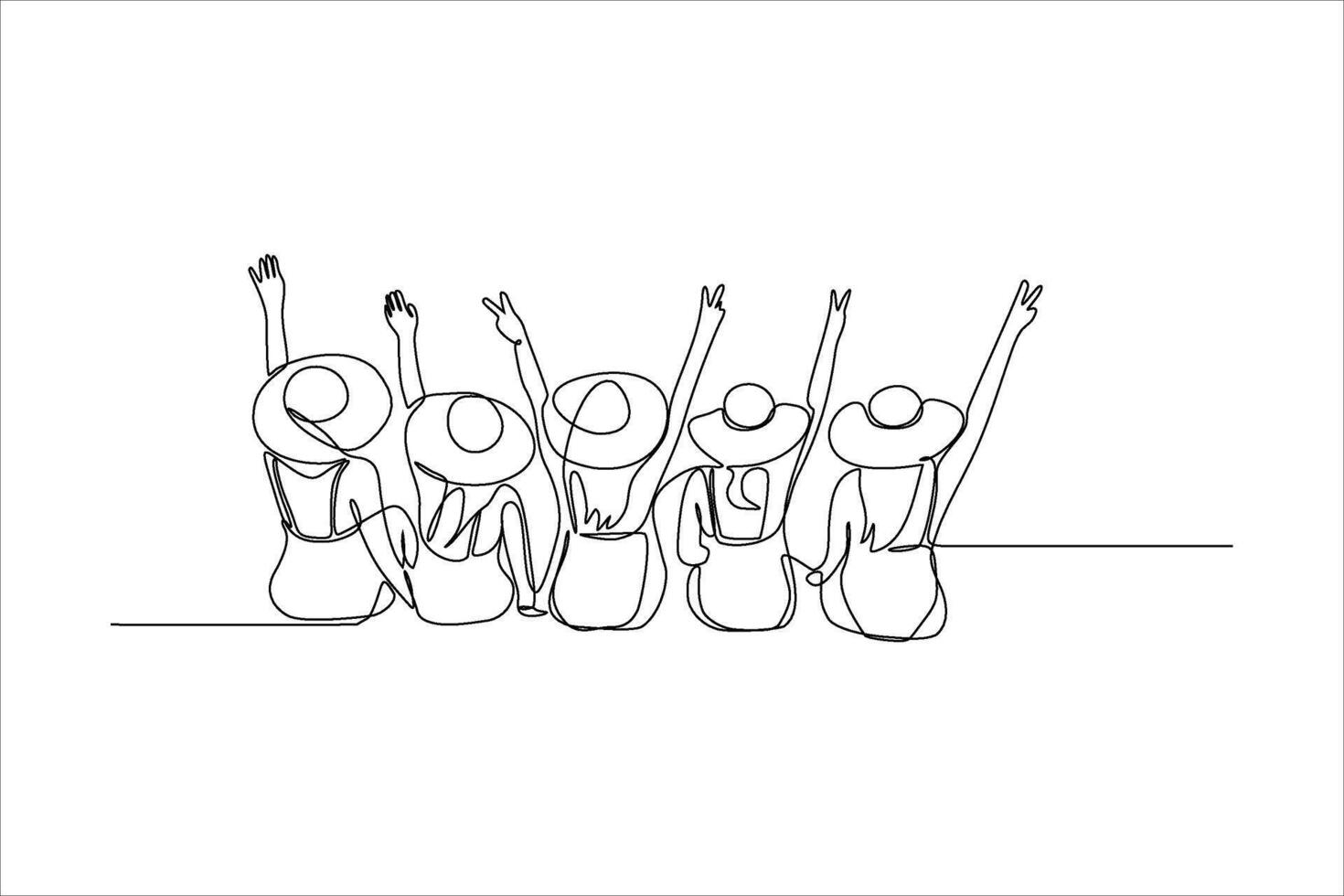 a group of women sitting on the beach vector