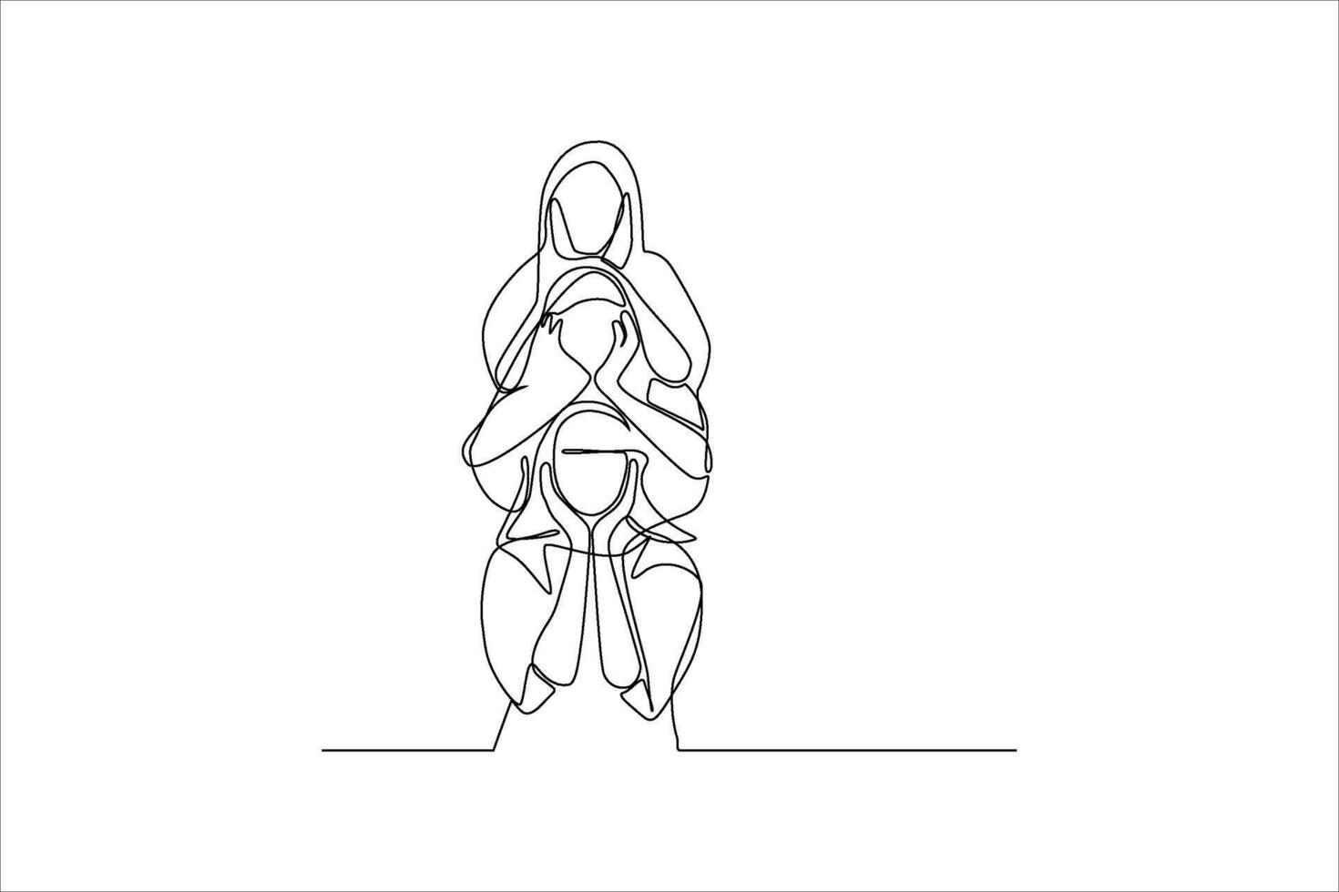 a line drawing of a woman with her hands on her head vector