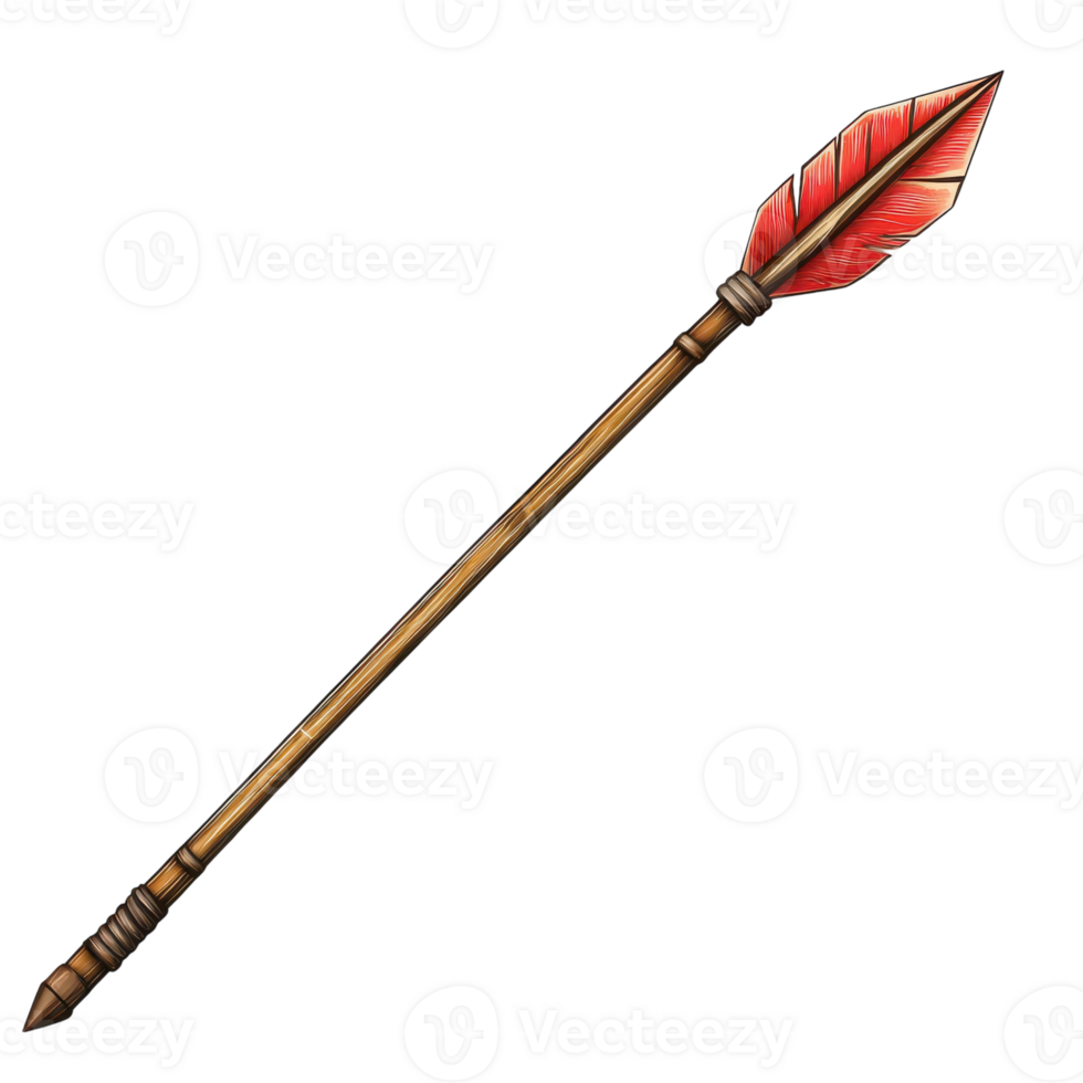 A wooden arrow with red feathers on it png
