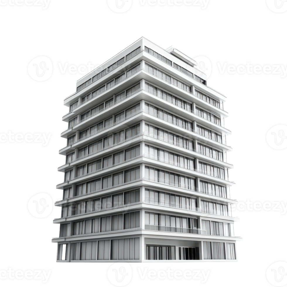 3d model of a tall building with windows png