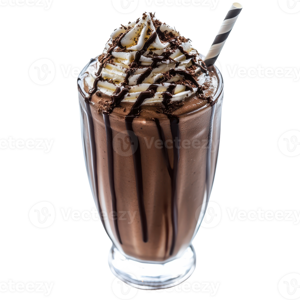 A chocolate milkshake with whipped cream and a straw png