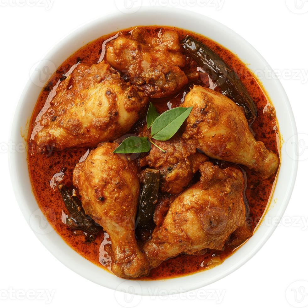 A bowl of chicken curry with a green leaf png