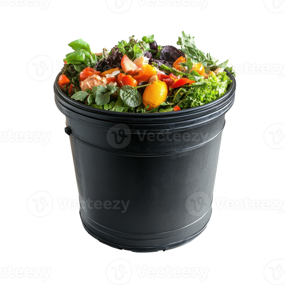 A black bucket filled with a salad png