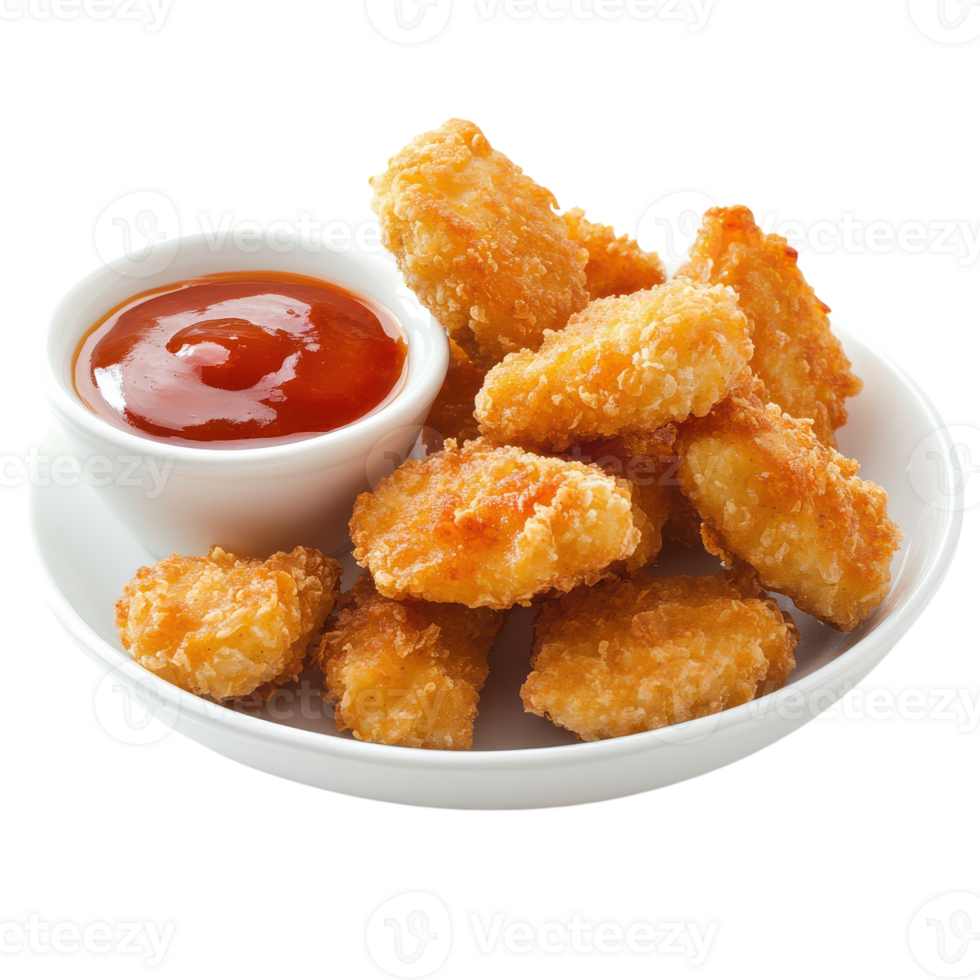 Chicken nuggets with ketchup on a plate png