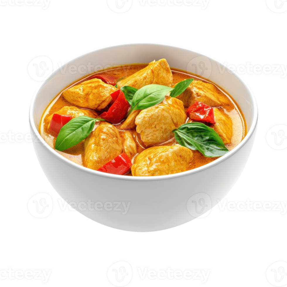 A bowl of curry with chicken and vegetables png