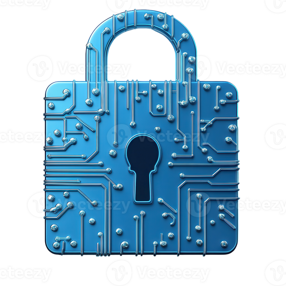 A blue padlock with a circuit board on it png