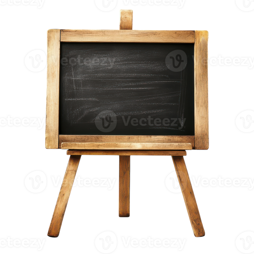 A blackboard with chalk on it on a wooden stand png