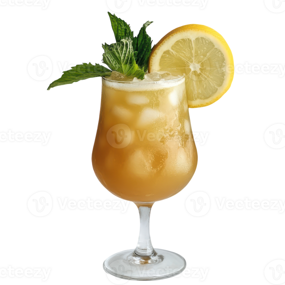 A glass of lemonade with a slice of lemon and mint png