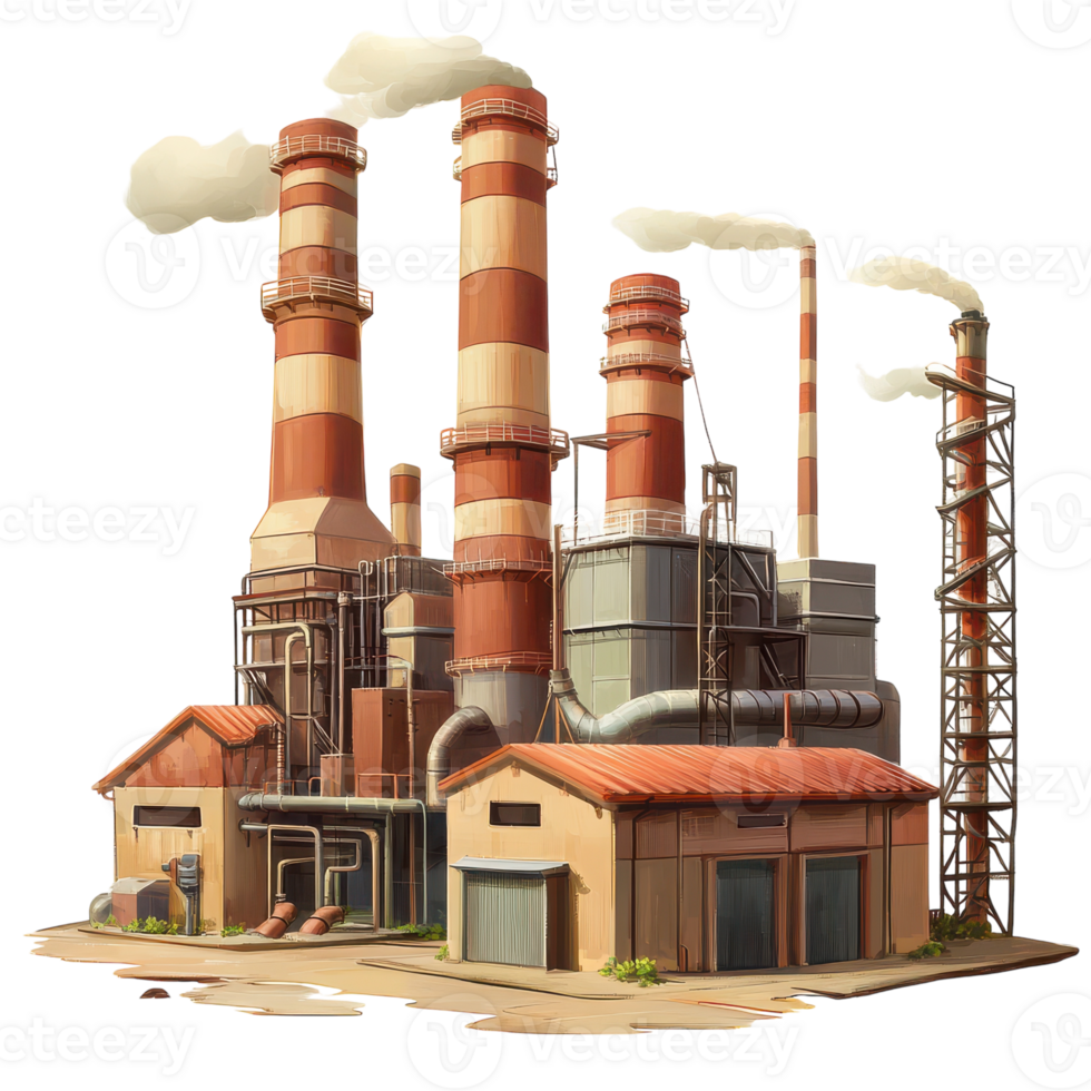 A cartoon factory with smoke stacks png