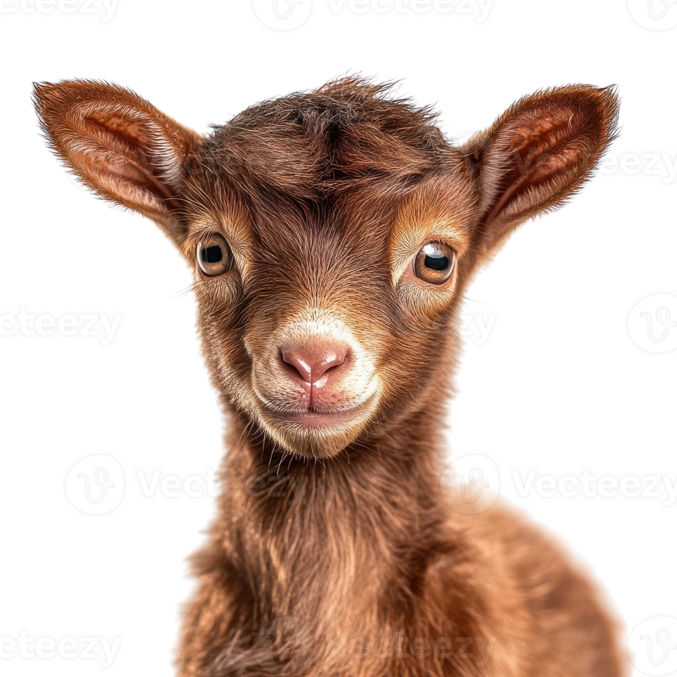A baby goat with a big head and a big nose png