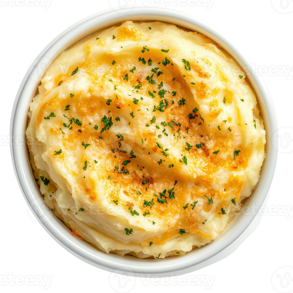 A bowl of mashed potatoes with parsley on top png