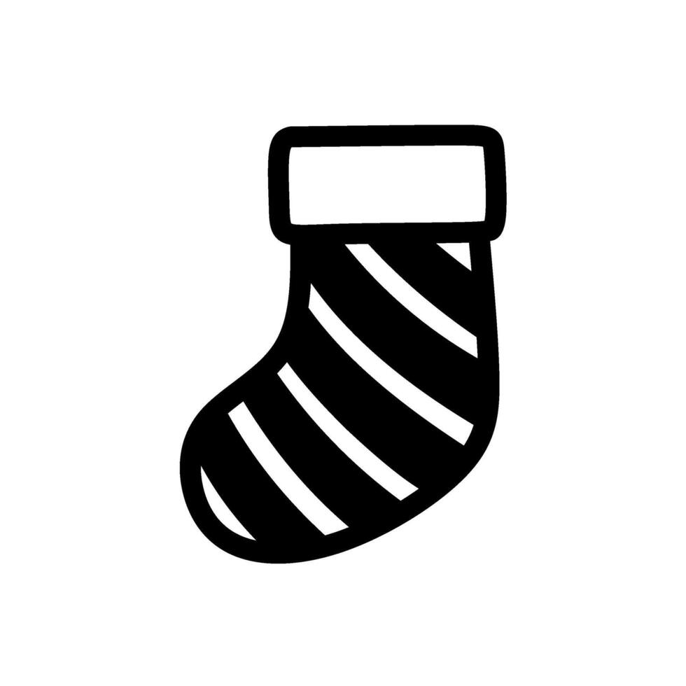 Christmas Sock Icon Striped Pattern, Hand drawn style illustration of Sock Line Art, Christmas gift sock Line Art Icon vector