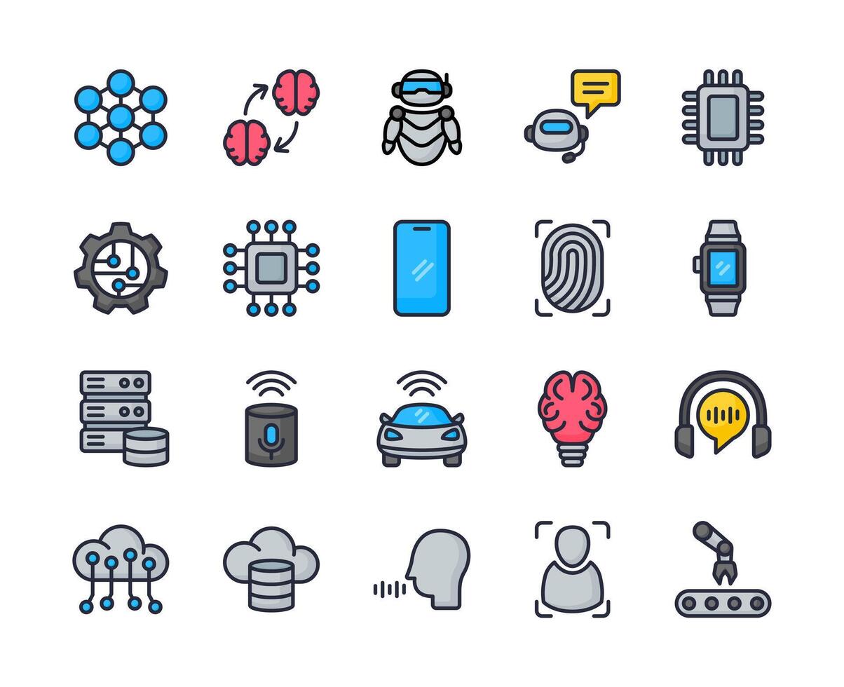 Artificial intelligence and AI technology icon set vector
