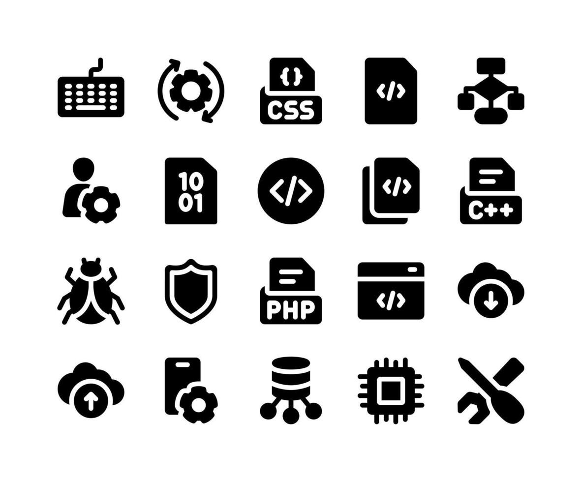 codificación y programación icono paquete con glifo estilo vector