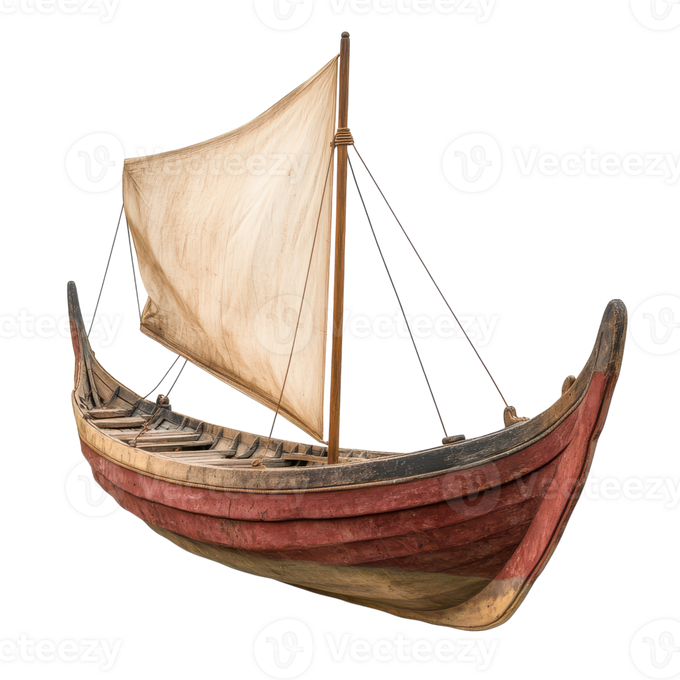 A wooden boat with a sail on it png