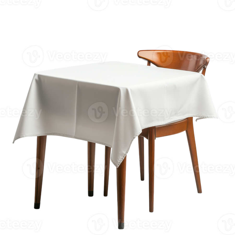 A white table with a chair and a cloth png
