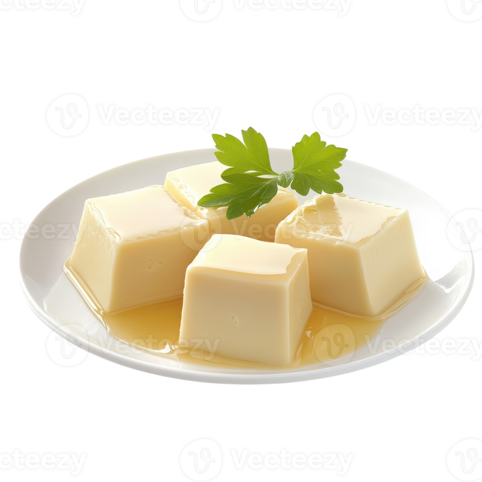A plate with cubes of butter and parsley png