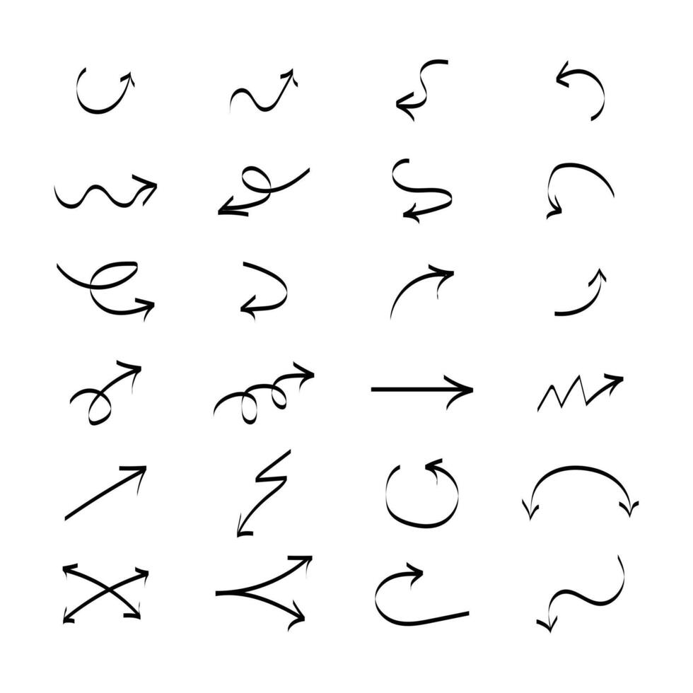 Hand drawn thin line arrows sets illustration vector