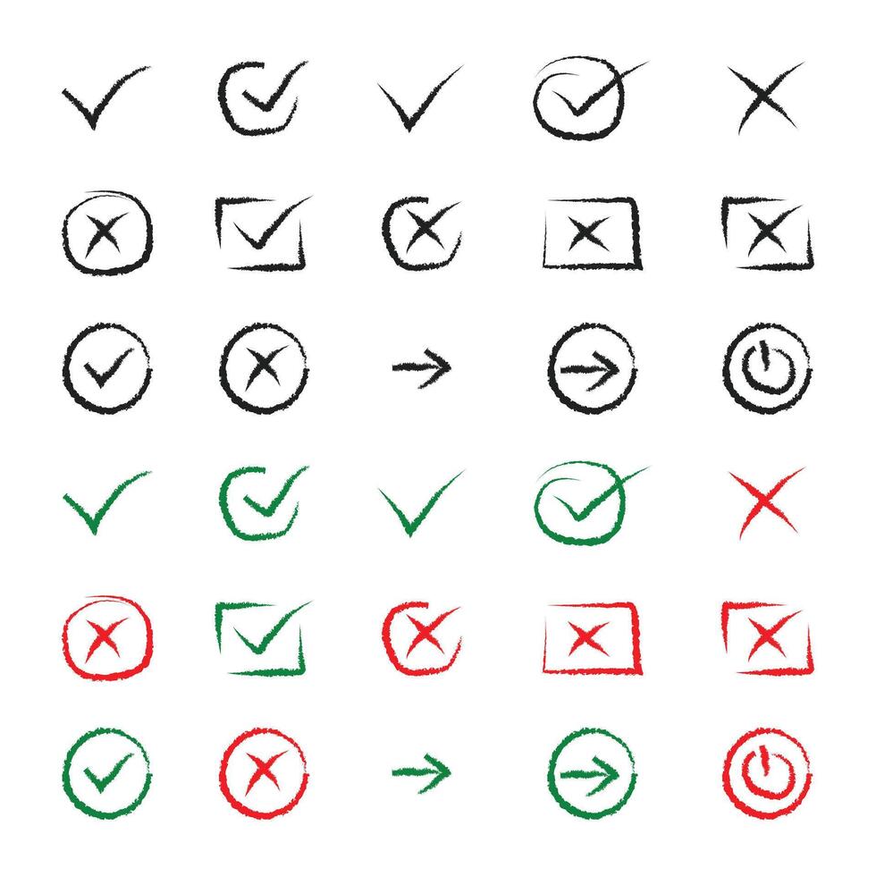 Hand drawn check, cross, enter and power with different shape illustration vector