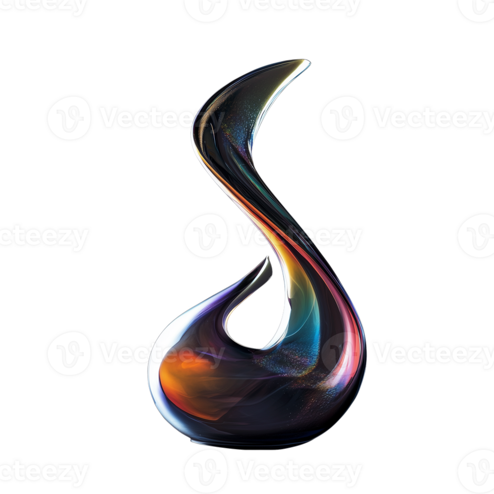 Abstract glass sculpture with dynamic curves and mixed colors, isolated on a transparent background png