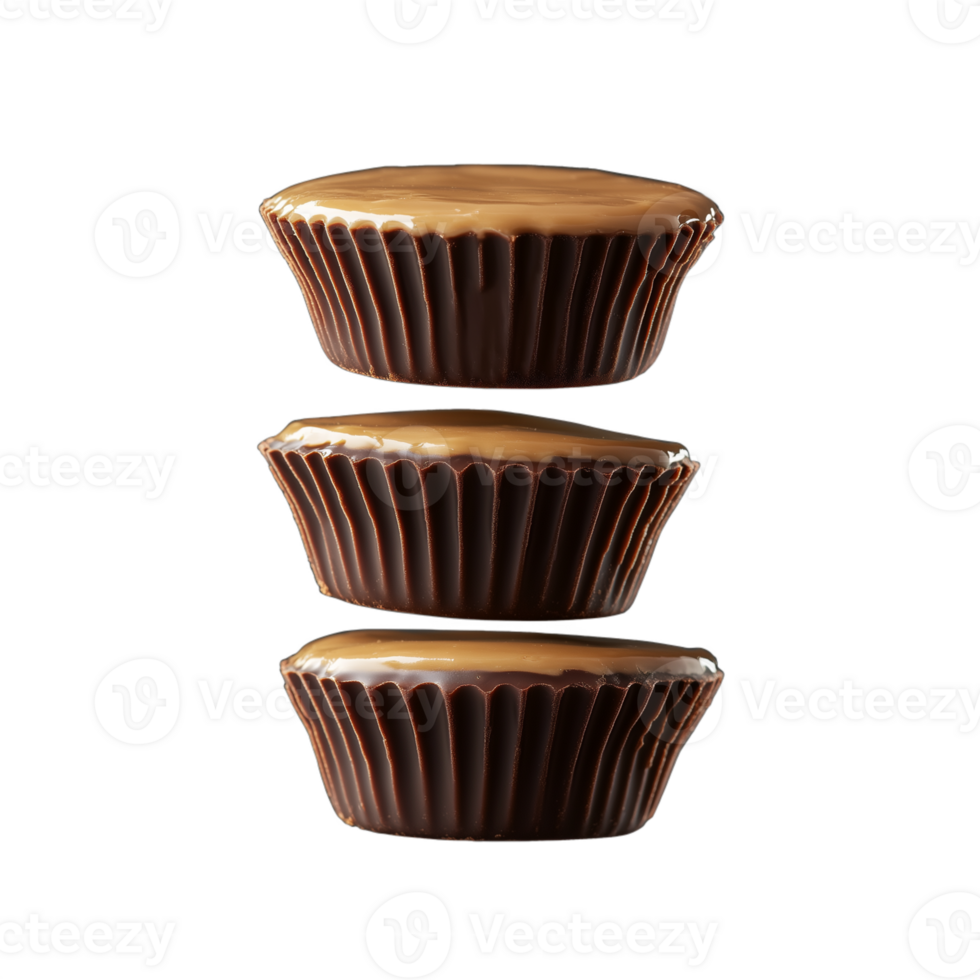 Stacked chocolate peanut butter cups, isolated on a transparent background png