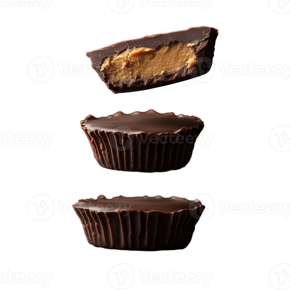 Stack of chocolate peanut butter cups, isolated on a transparent background png