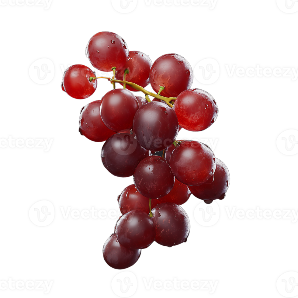 Cluster of red grapes with water droplets, isolated on a transparent background png