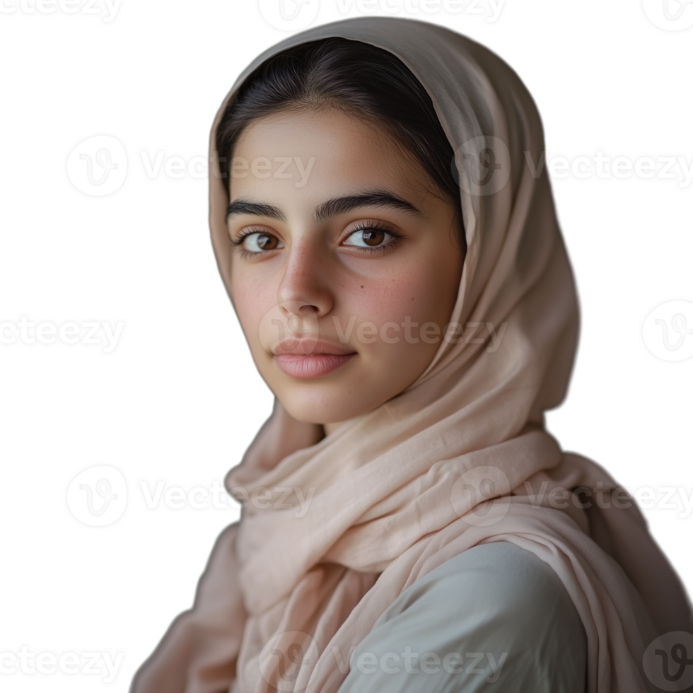 Young woman wearing a hijab with a gentle smile, looking directly at the camera png