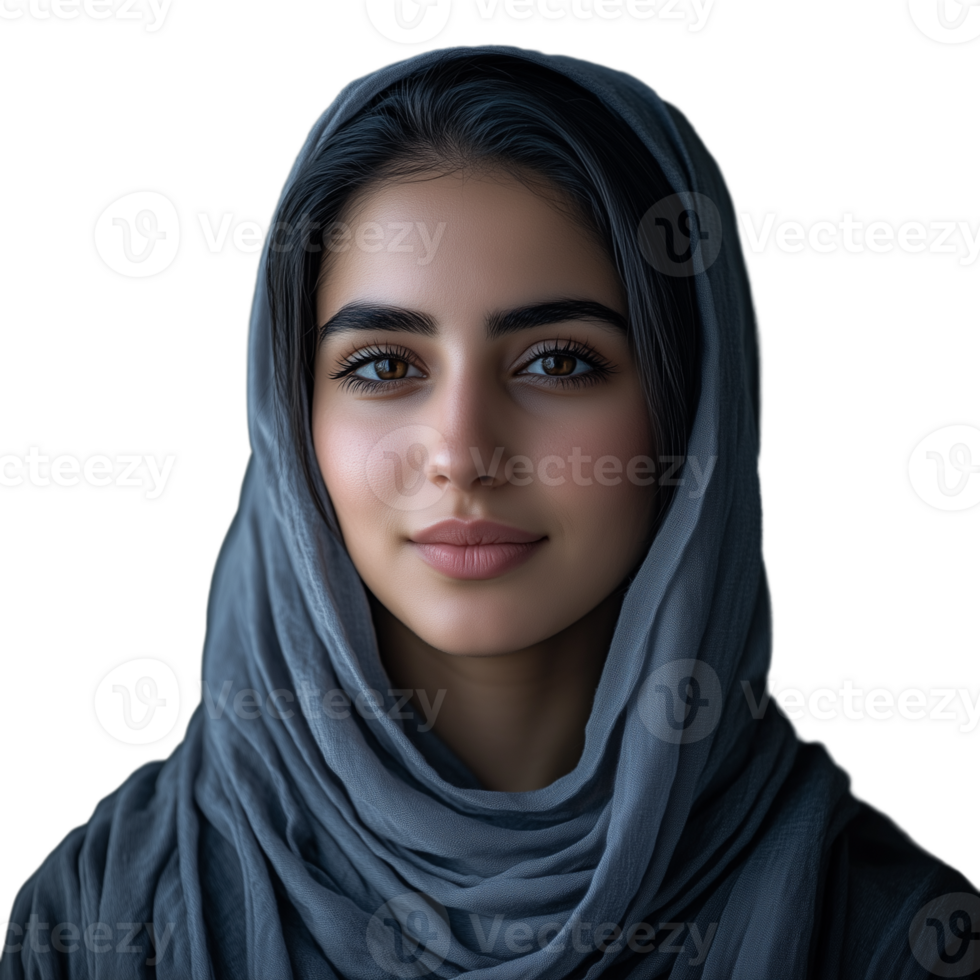 Young woman wearing a hijab with a friendly smile, looking directly at the camera png