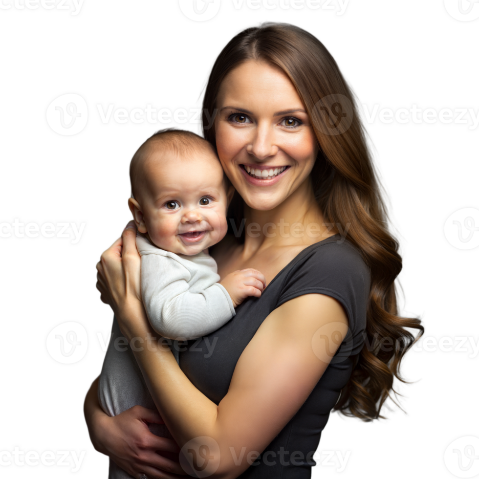 Smiling mother holding a baby with a loving embrace on a transparent background png