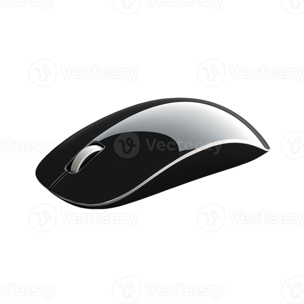 Wireless black computer mouse, isolated on a transparent background ...