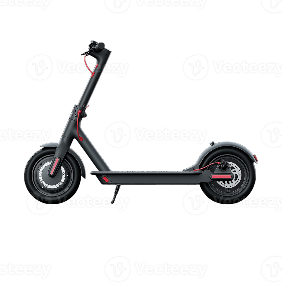 Profile view of an electric scooter with a sleek design, isolated on a transparent background png