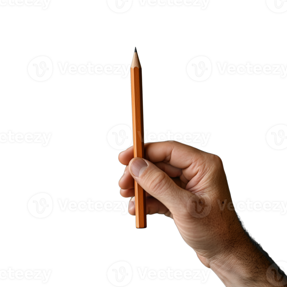 Hand gripping a single pencil tightly, isolated on a transparent background png