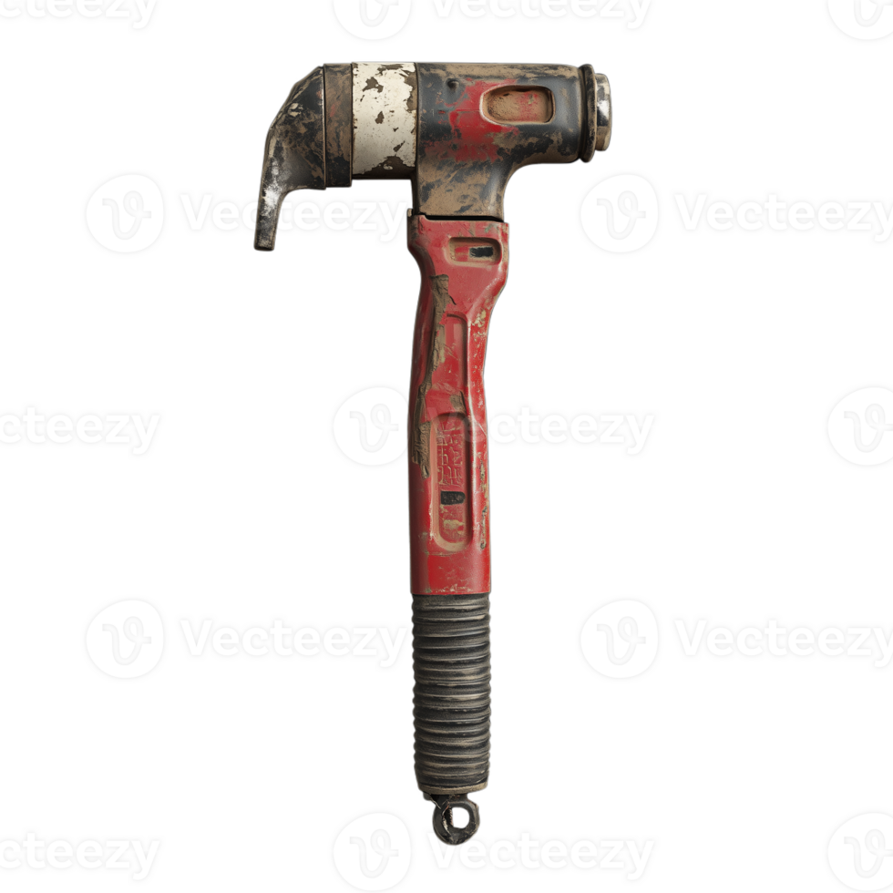 Rusty old hammer with a red handle, isolated on a transparent background png