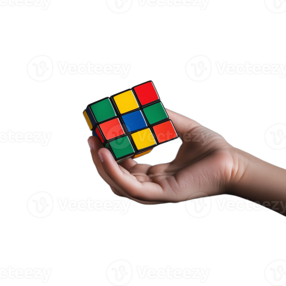 Hand holding a solved Rubik's Cube, isolated on a transparent background png