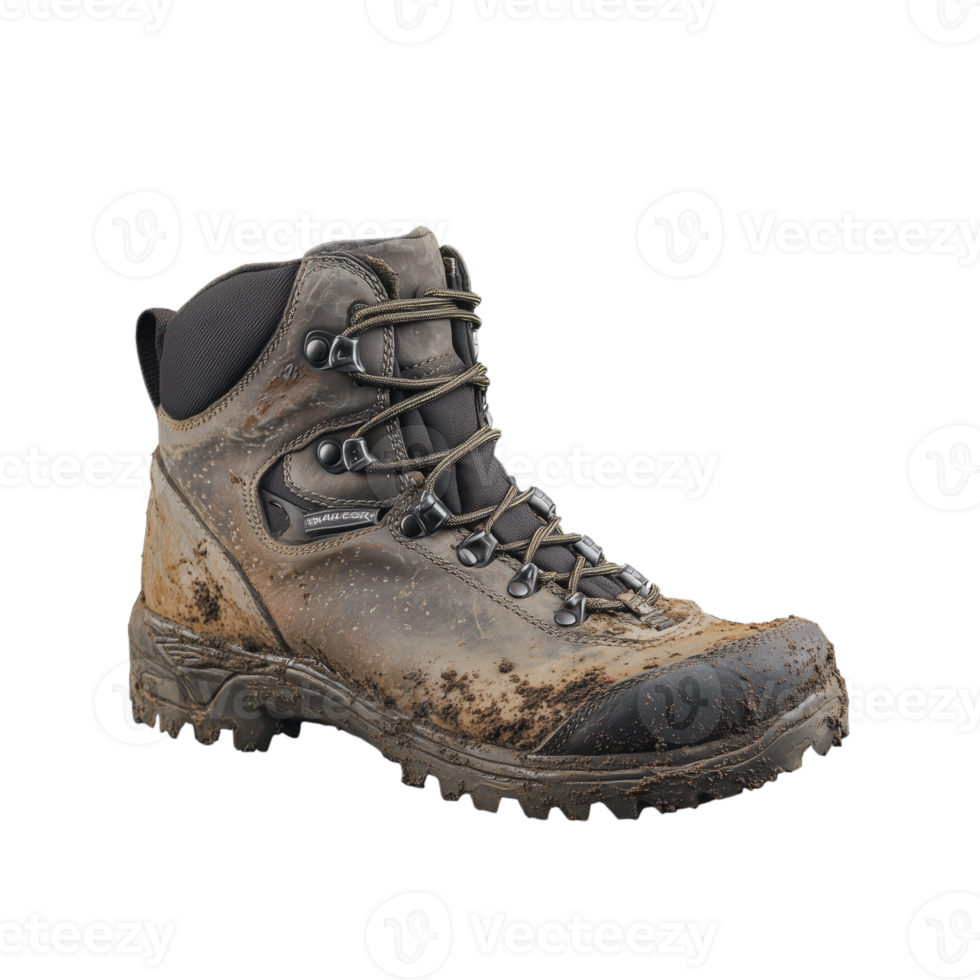 Sturdy hiking boot with a rugged sole, isolated on a transparent background png
