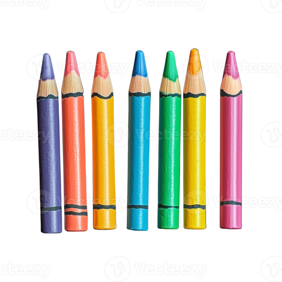 Set of colorful pencils arranged neatly, isolated on a transparent background png