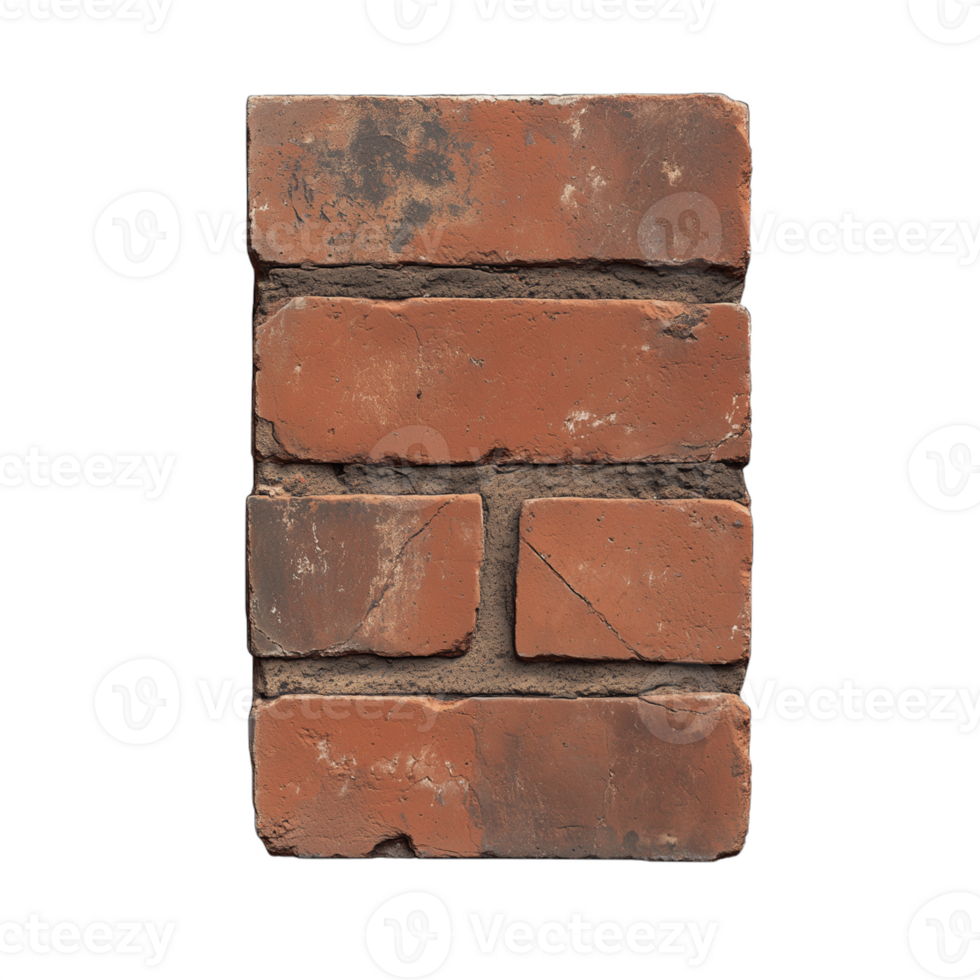 Weathered red brick with cracks and rough texture on a transparent background png