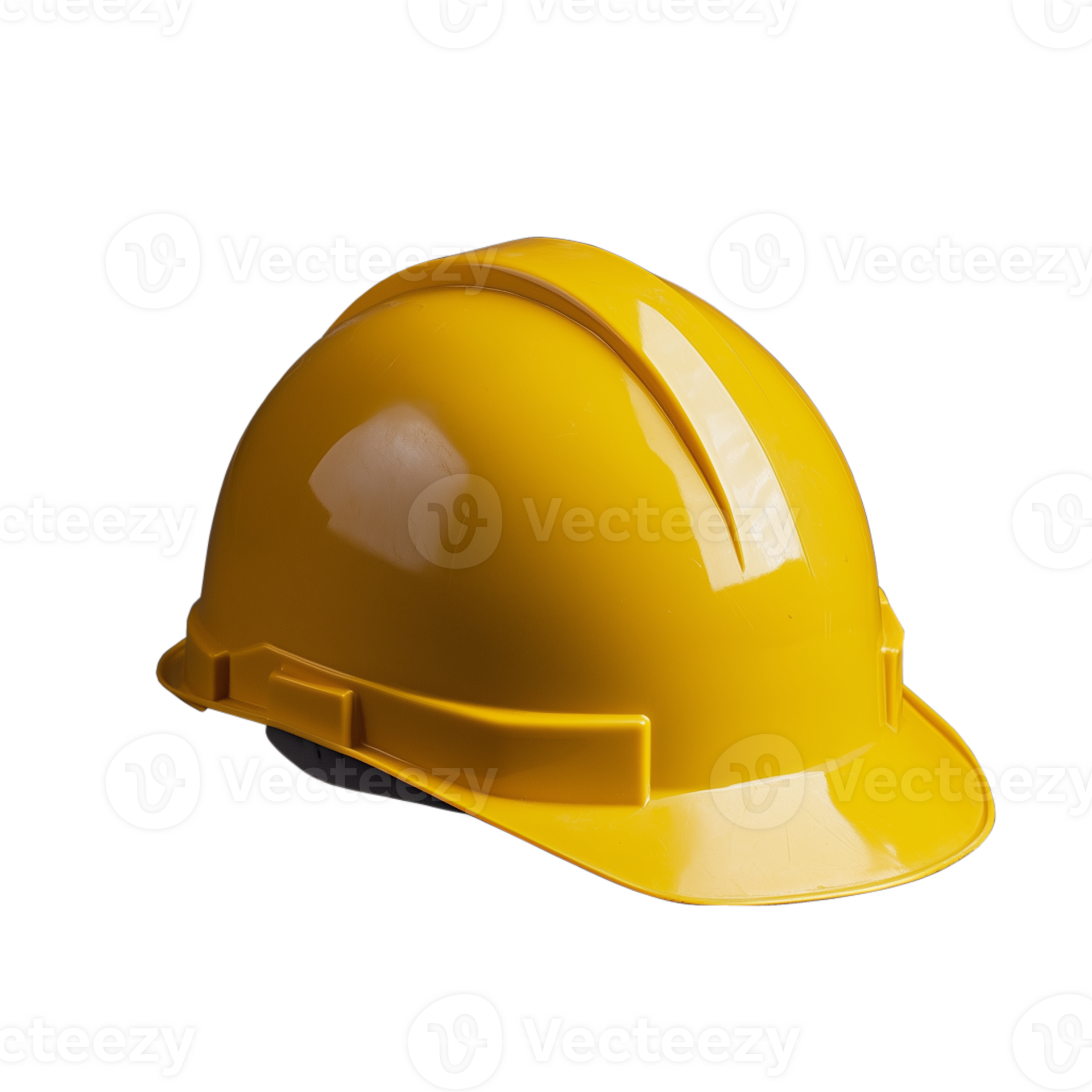 Yellow hard hat for construction safety and protection on a transparent